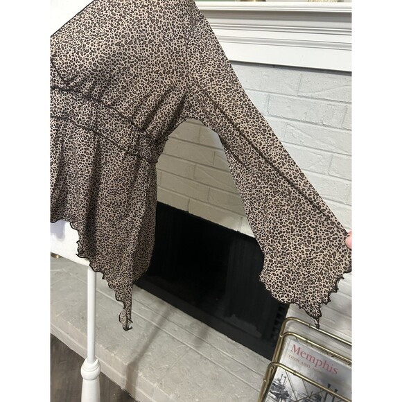 Vtg Y2K Sz L Asymmetrical Black & Brown Leopard Cheetah Animal Print Fairy Hem - Picture 2 of 5
